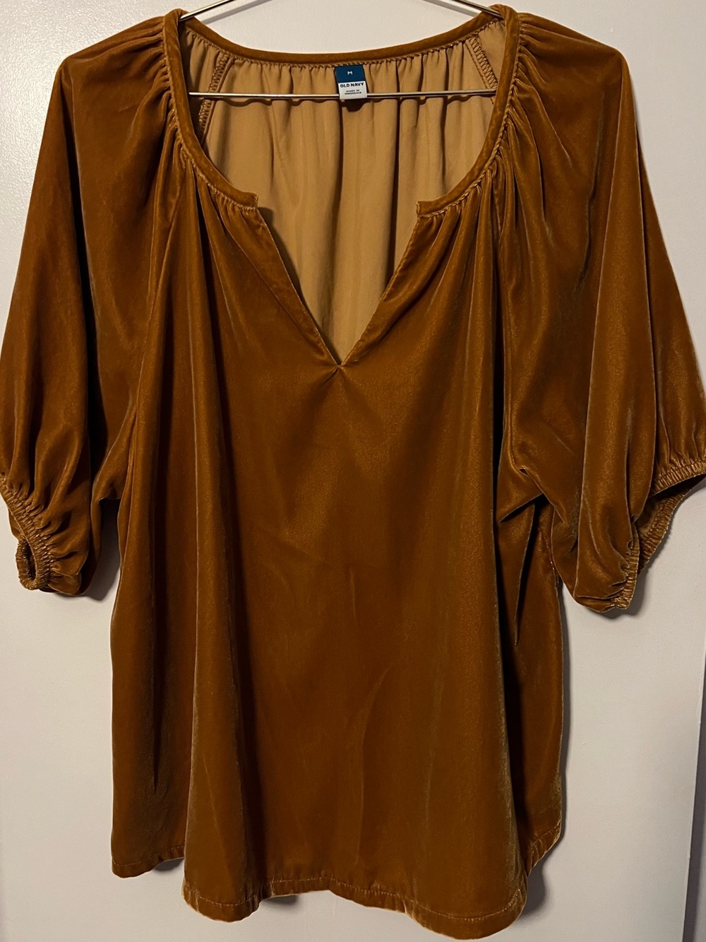 Velvet Peasant Blouse - Tawny Brown